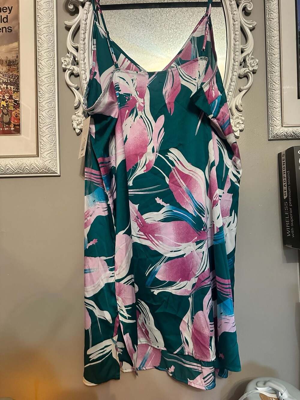 Stars Above Teal Floral V-Neck Slip Dress Nightgown XL - Picture 2 of 6